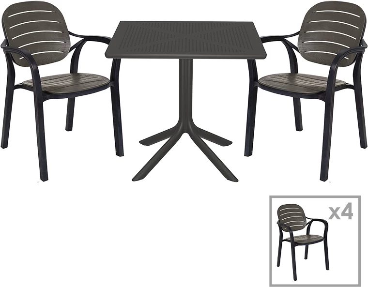 Tavolinë me karrige Groovy-Gentle set 5 copë PP ngjyrë e zezë 80x80x74,5cm