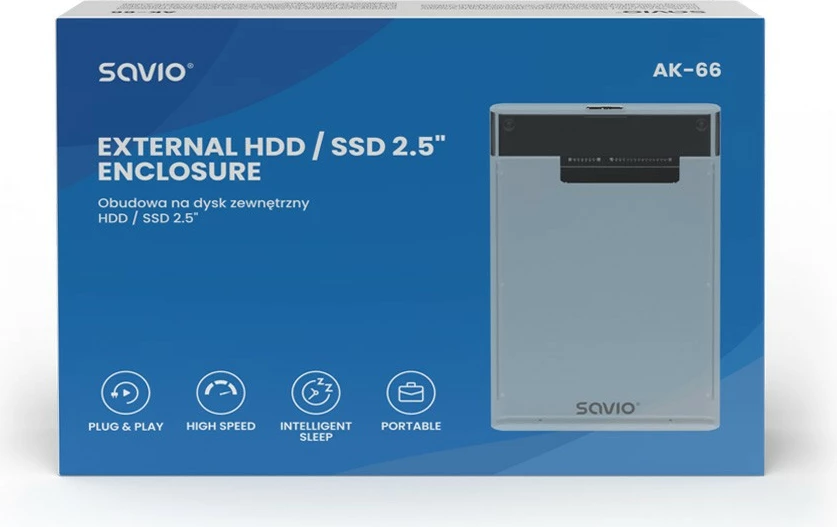 Kasë e jashtme Savio AK-66 për HDD/SSD 2.5", USB 3.0, Transparent