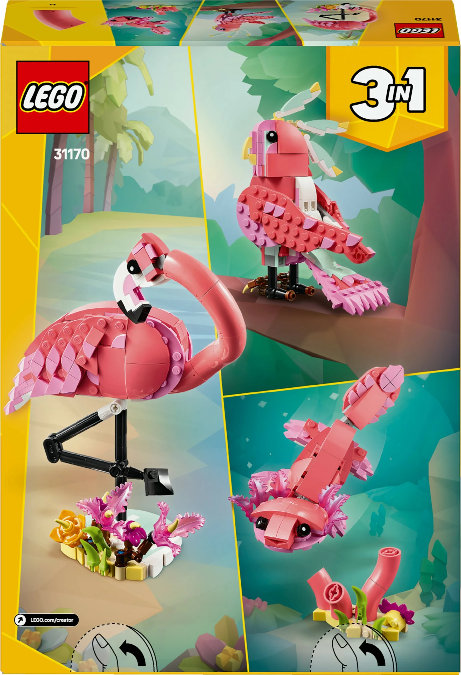 Set ndërtimi LEGO Wild Animals: Flamingo rozë, 288 pjesë, plastikë, 8+ vjeç, shumëngjyrësh