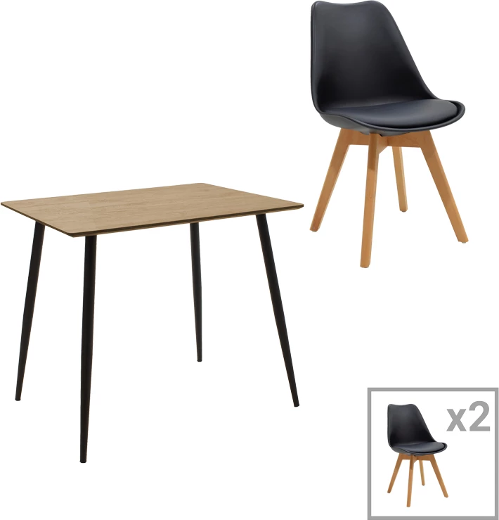 Tavolinë me karrige, ngjyrë e zezë-sonoma, set prej 3 pjesësh, 70x70x75cm