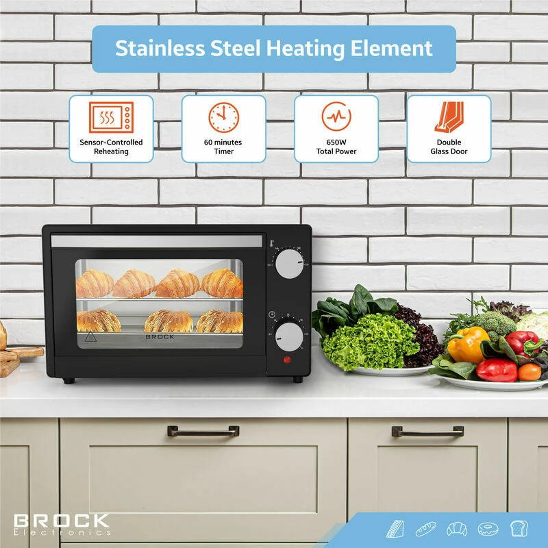 Furrë elektrike mini Brock TO 9001 B, 9 L, 650 W, me konvekcion, e zezë