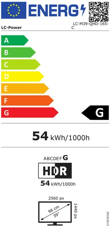 Monitor LC-Power LC-M39-QHD-165-C, 97.8 cm, 2560 x 1440 pixels, Quad HD, LED, 1 ms, Bardhë