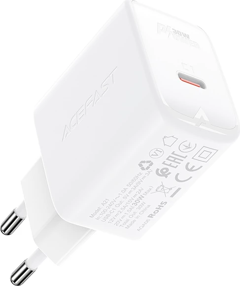 Karikues muri Acefast A21, USB-C, 30W, GaN, i bardhë