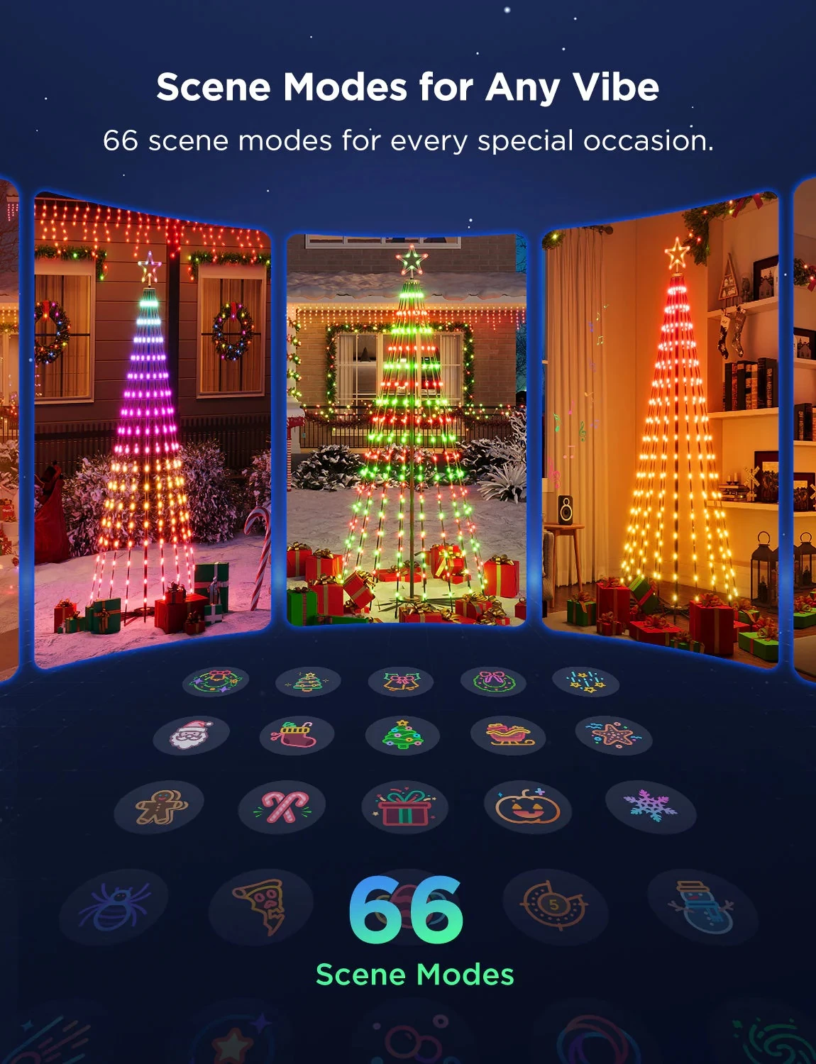 Drita dekorative smart Govee Cone Tree Lights RGBIC, IP65, 66 skena, me kontroll zanor, multicolor, set me 6 kunja
