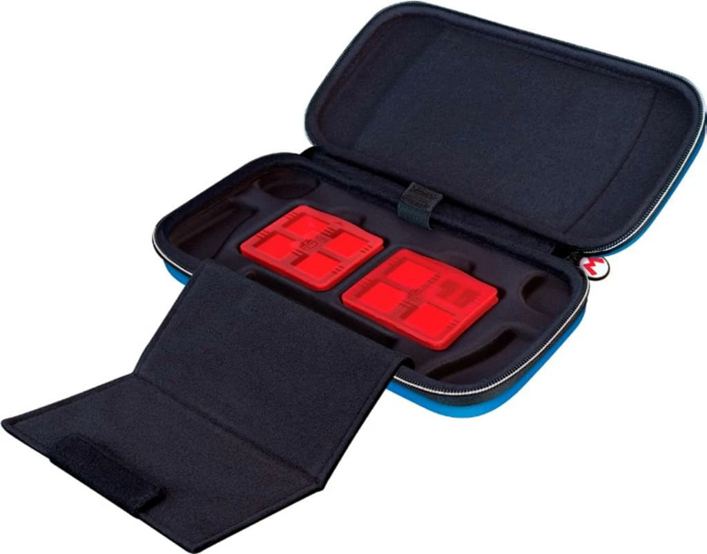 Çantë mbrojtëse Bigben Nintendo Switch Mario Travel Case, me stand dhe hapësirë për lojëra/microSD, blu