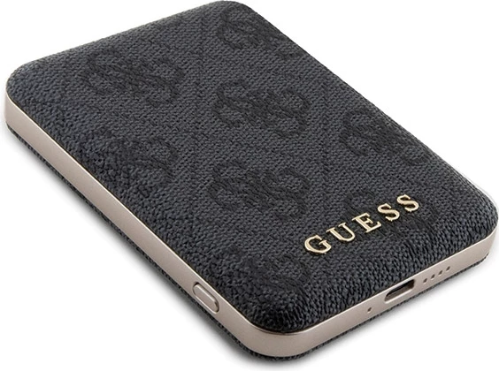 Mbështjellës Guess 4G Metal Logo me powerbank MagSafe 5000mAh për iPhone 14 Pro Max, Zi, Set