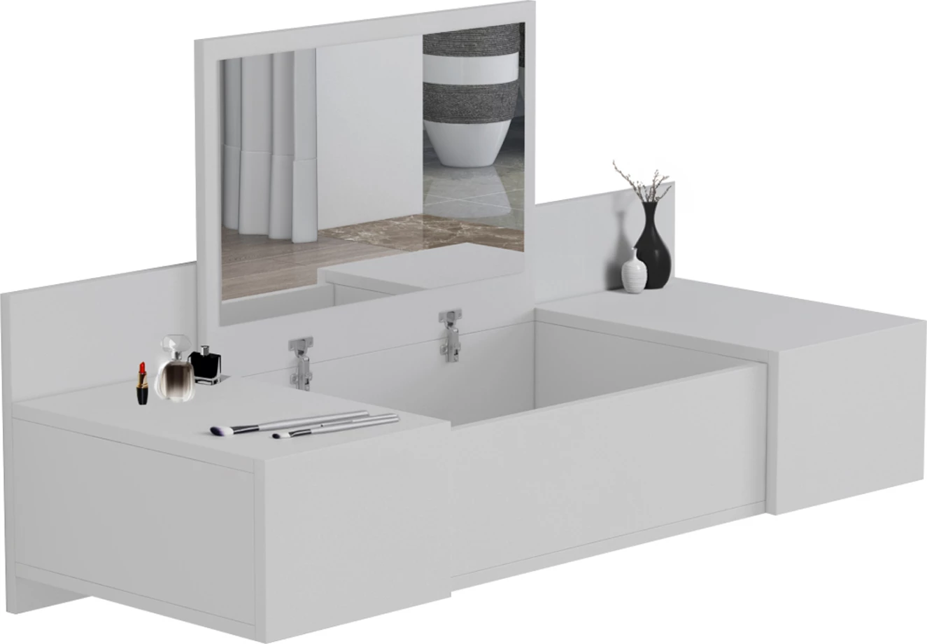 Tavolinë për grim e varur në mur, LINDE, melaminë, e bardhë, 100x39x33H cm