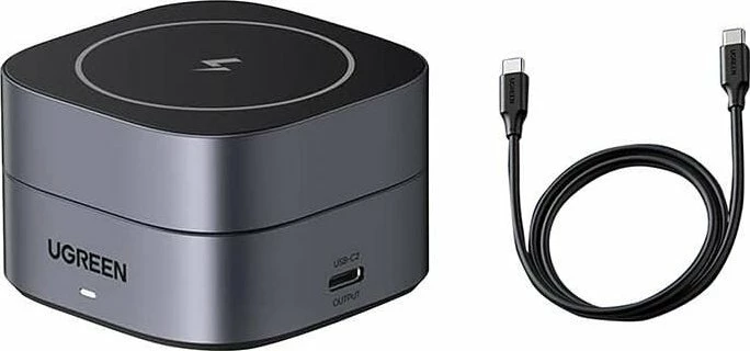 Karikues induktiv Ugreen W256 (35278) 20W, 1x USB-A, 1x USB-C, me kabllo USB-C në USB-C 1m, i zi