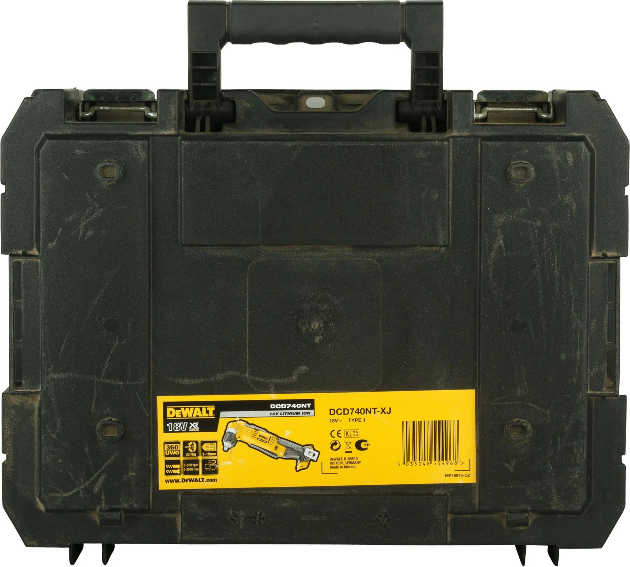 Makineri shpimi këndore DeWALT DCD740NT-XJ, 18V, 1.5Ah, pa çelës, zi/verdhe