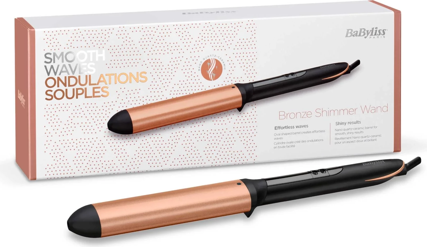 Figaro për flokë BaByliss C456E 28mm, nano quartz-ceramic, 160-210°C, ekran LED, auto-off 60min, me tapet dhe dorezë, Bronze Shimmer
