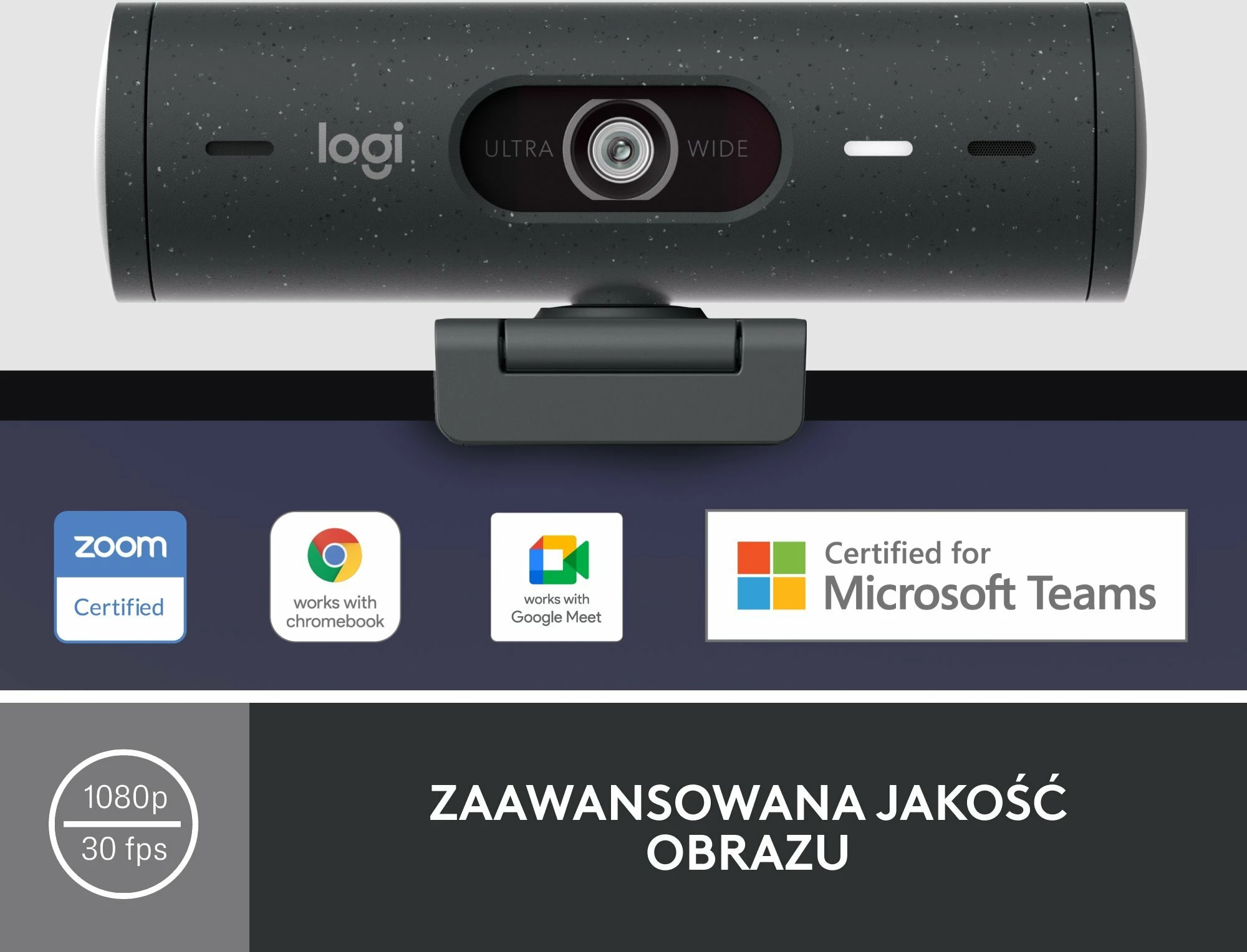Webkamerë Logitech Brio 500 (960-001422) Full HD 1080p USB-C, Graphite