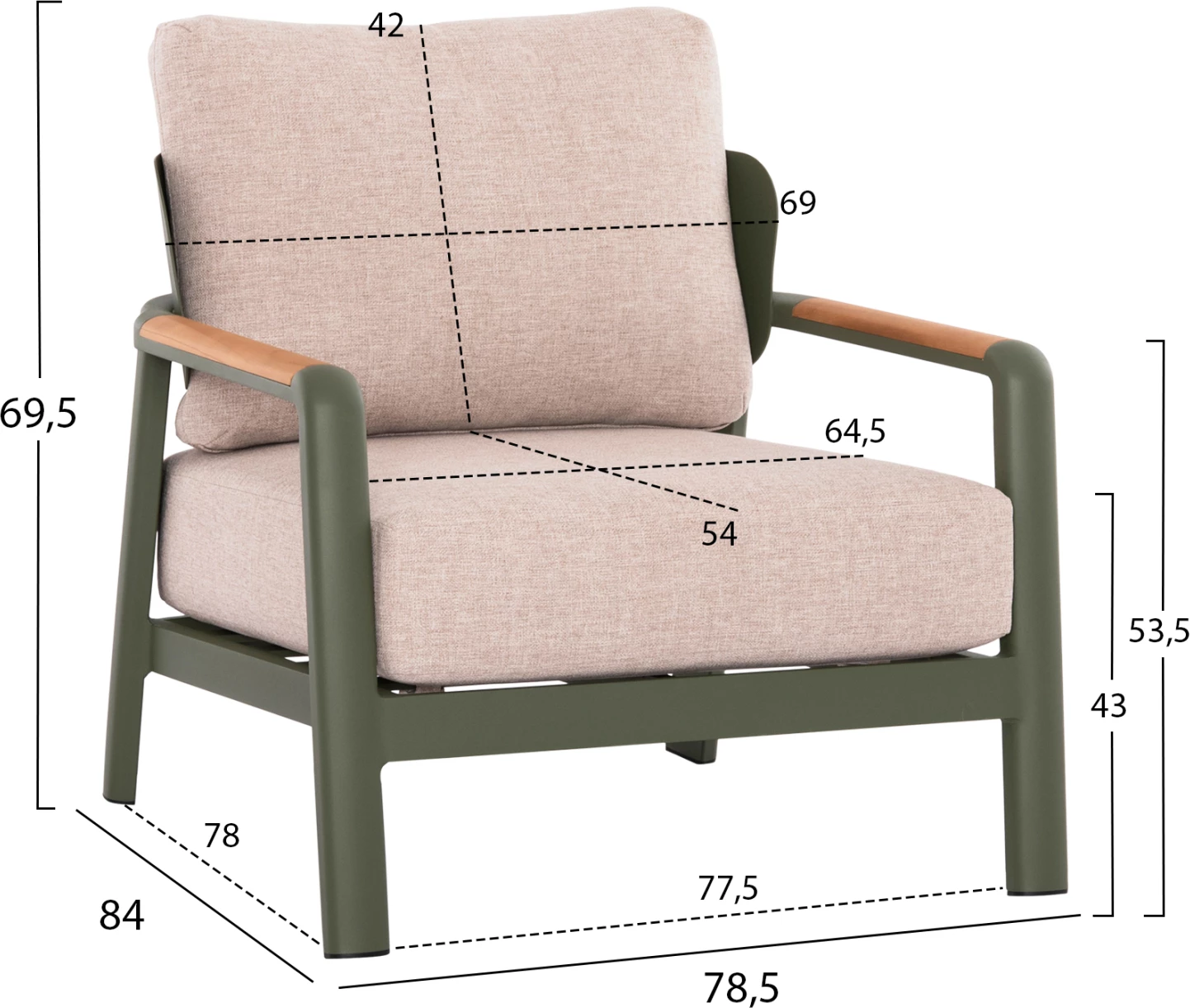 Set salloni për jashtë 4 pjesë ELARA FH6195.06 alumini i gjelbër-bezhë olefin-dru tik