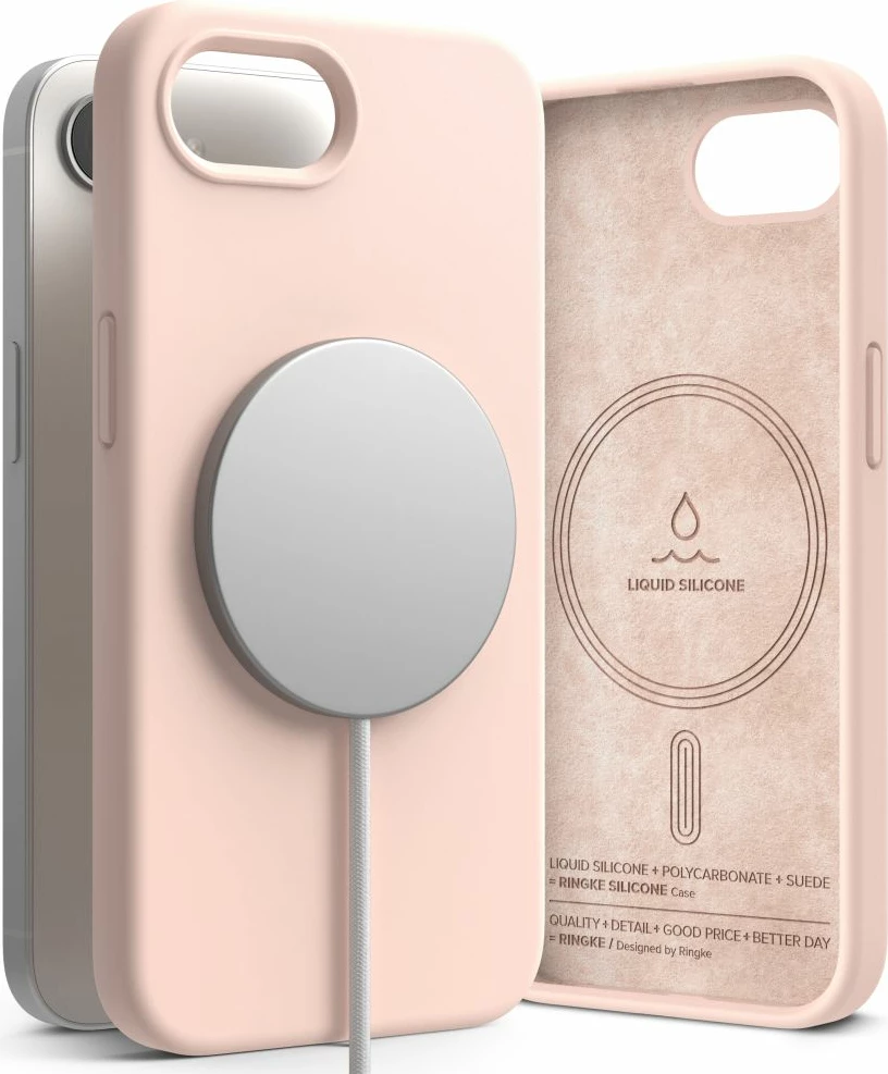 Mbështjellës Ringke Silicone MagSafe për iPhone 16e, Rozë