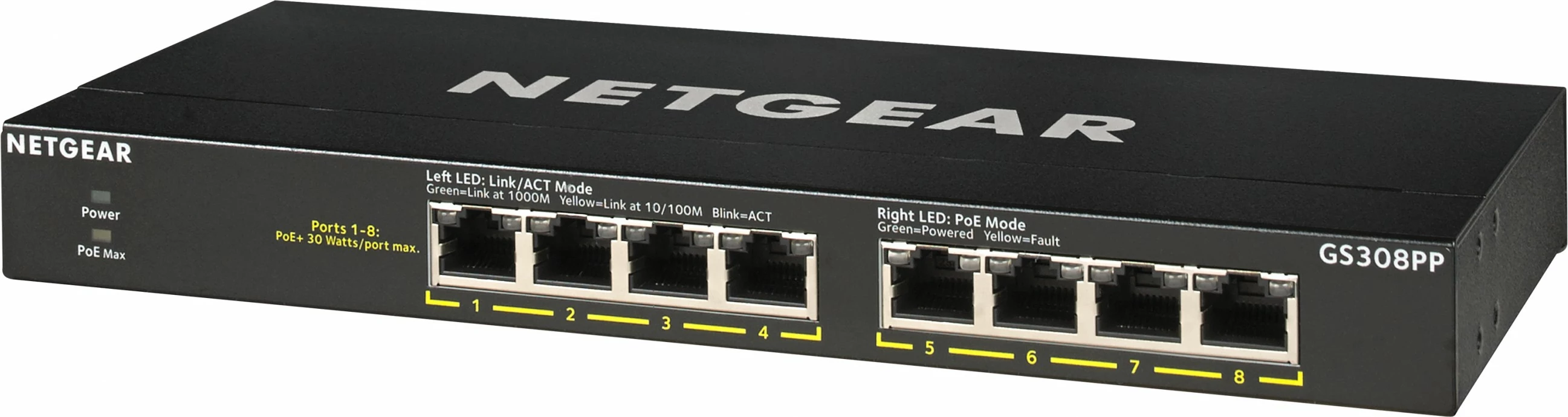 Switch NETGEAR GS308PP, Gigabit Ethernet, PoE, Montim në rack, Montim në mur