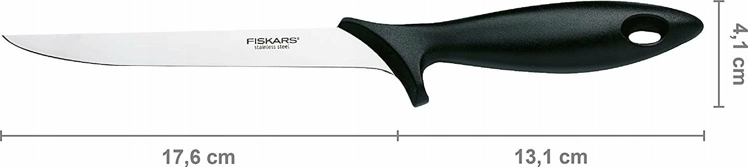 Thikë filetuese Fiskars Essential 1065567, teh 18 cm, çelik inox, dorezë polipropileni, e zezë