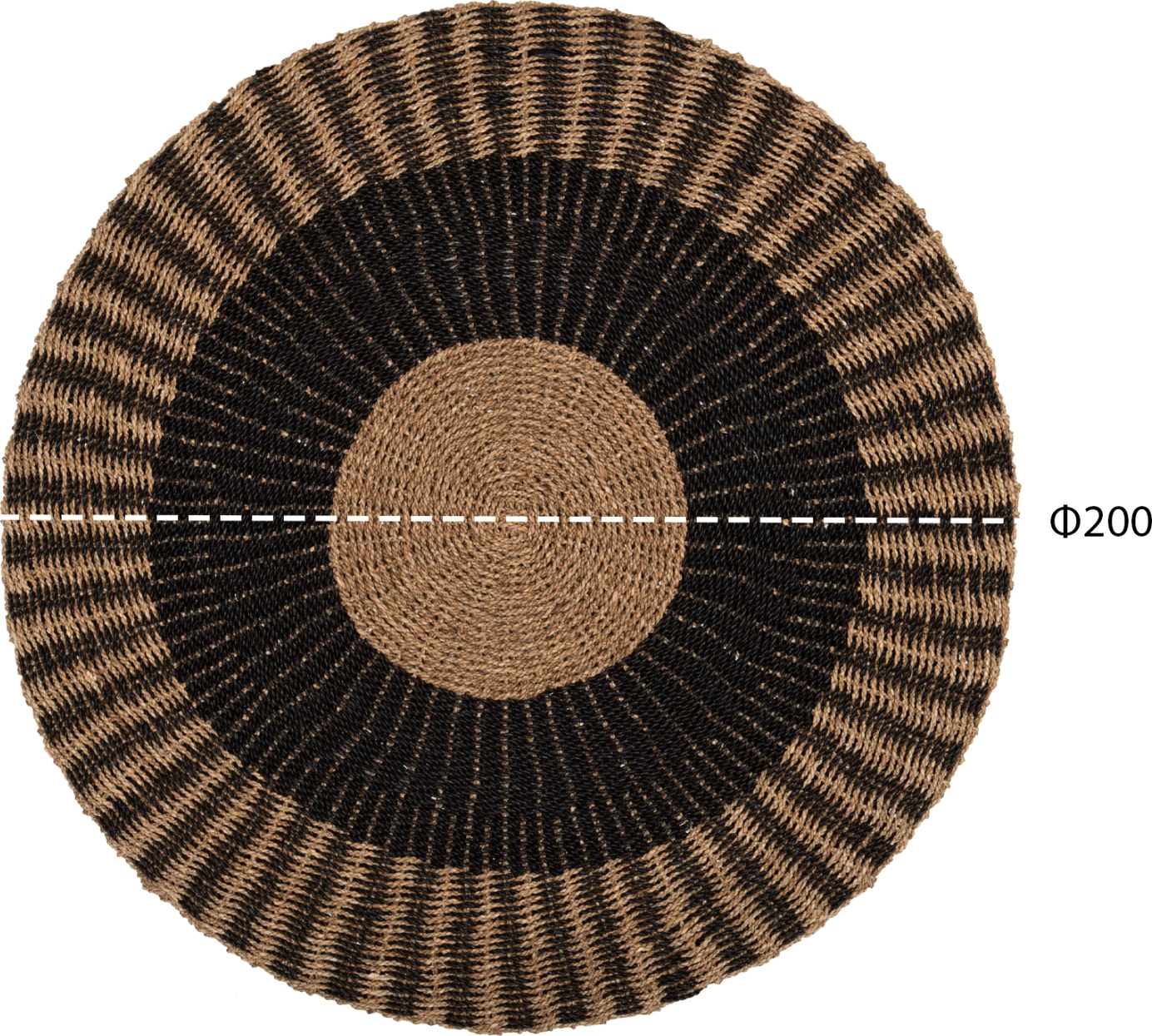 Tapet i rrumbullakët KIRKI, fibra natyrale të barit të detit, ngjyrë e zezë-natyrale, Φ200 cm