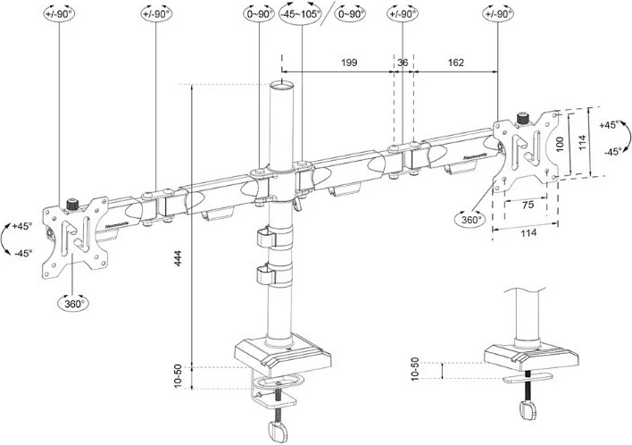 Krah monitori për tavolinë Neomounts DS60-600BL2, për 2 monitorë, Çelik, E zezë