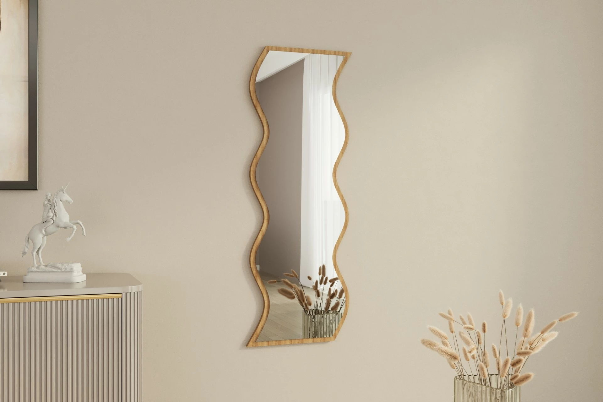 Pasqyrë dekorative Skye Decor, e bardhë, natyrale