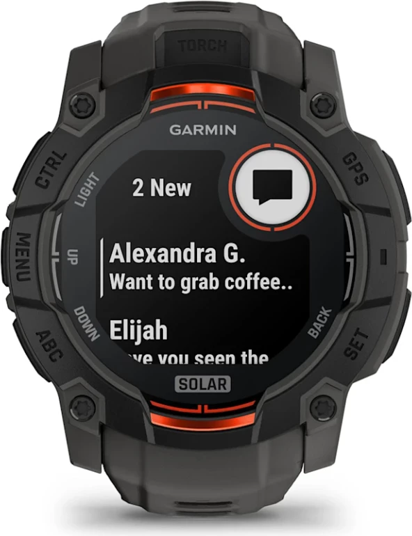 Smartwatch Garmin Instinct® 3 Solar, Black with Charcoal Silicone Strap, 50 mm