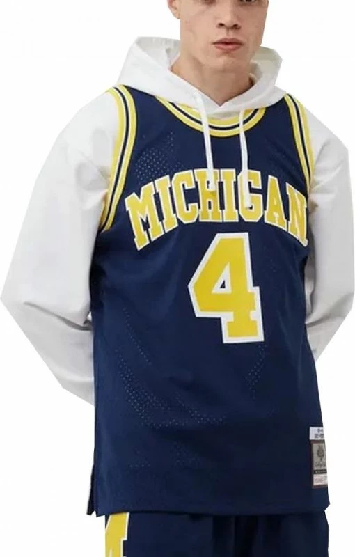 Fanellë për meshkuj Mitchell & Ness NCAA Swingman Road Jersey Michigan1991 Chris Webber, blu marine