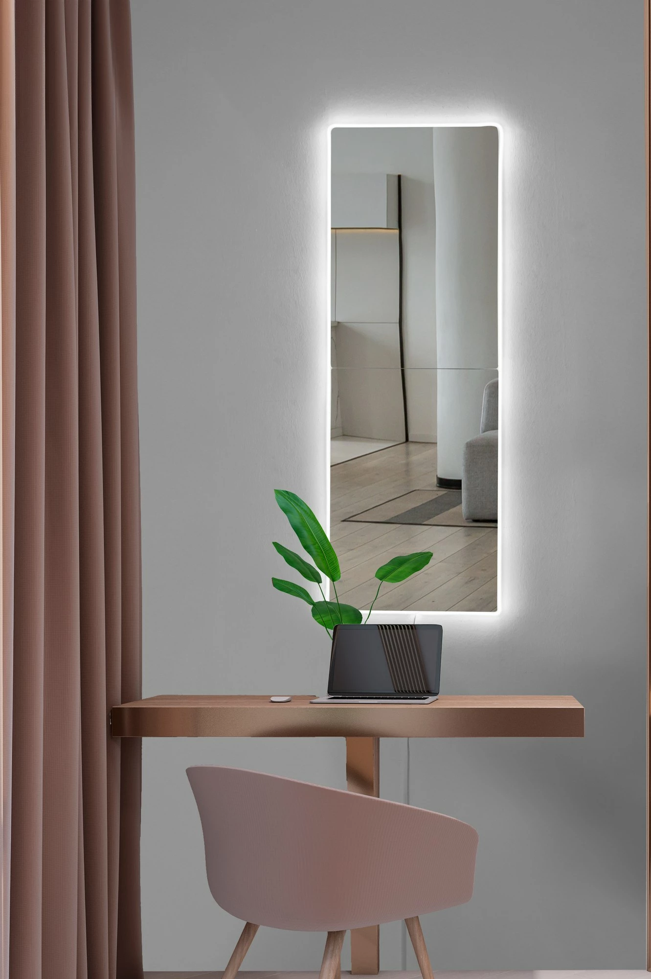 Pasqyrë me ndriçim LED, drejtkëndëshe, 20x80cm, e bardhë, 2 pjesë