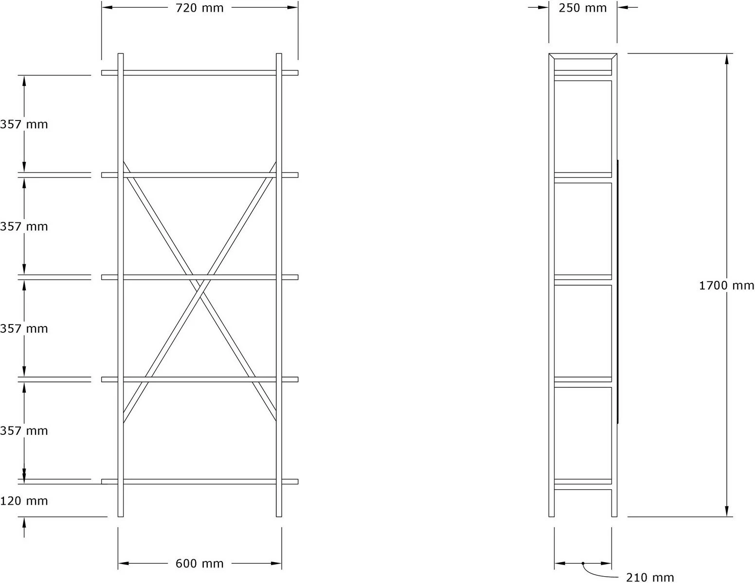 Raft librash Hanah Home, Kinder, ngjyrë arre/zezë