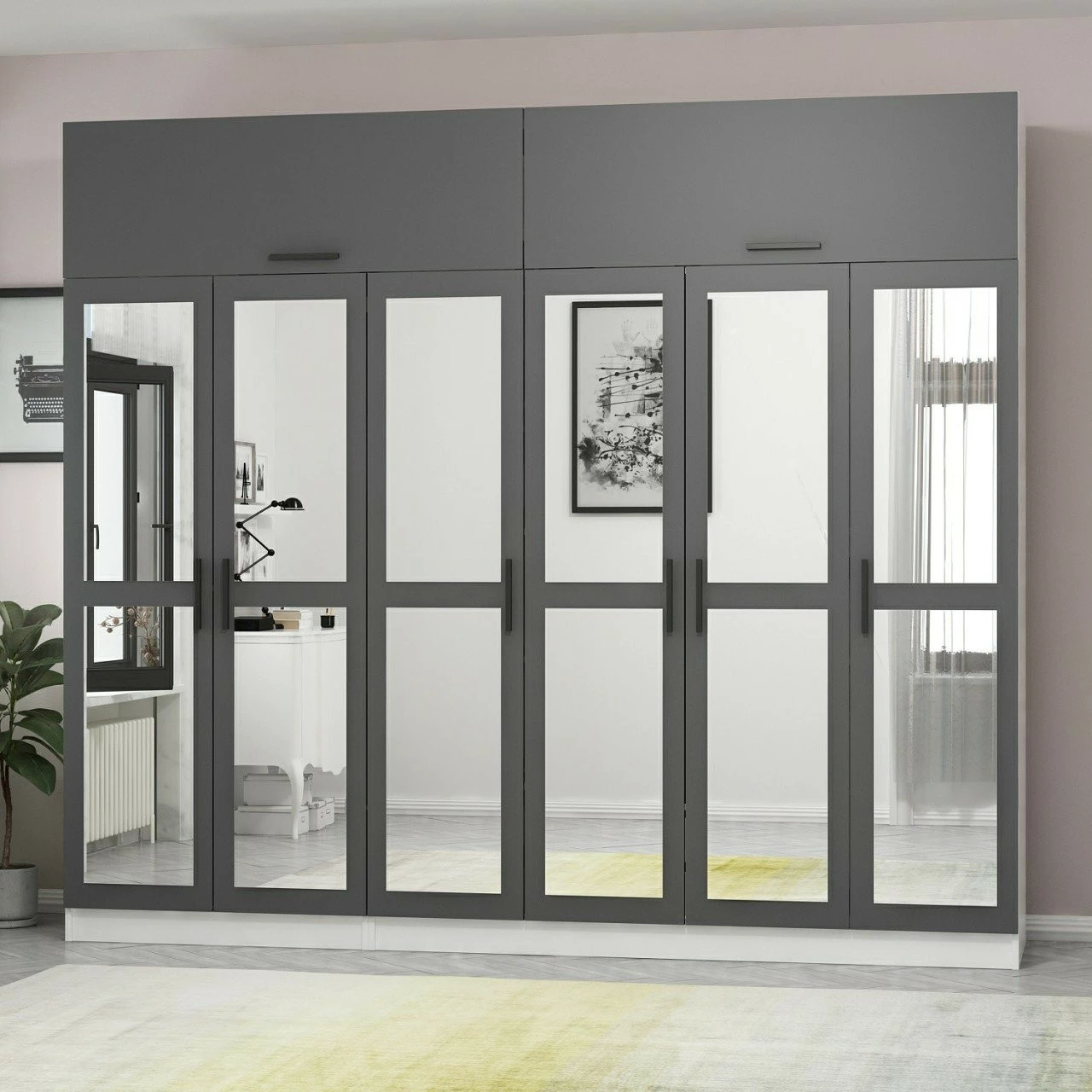 Dollap garderobe Skye Decor, antracit dhe i bardhë, 270x235x52cm, 11 pjesë