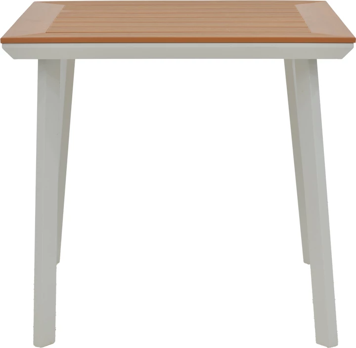 Tavolinë me karrige Synergy-Elation set prej 3 copash, alumin dhe dru i përpunuar, ngjyrë e bardhë dhe natyrale, 80x80x74cm