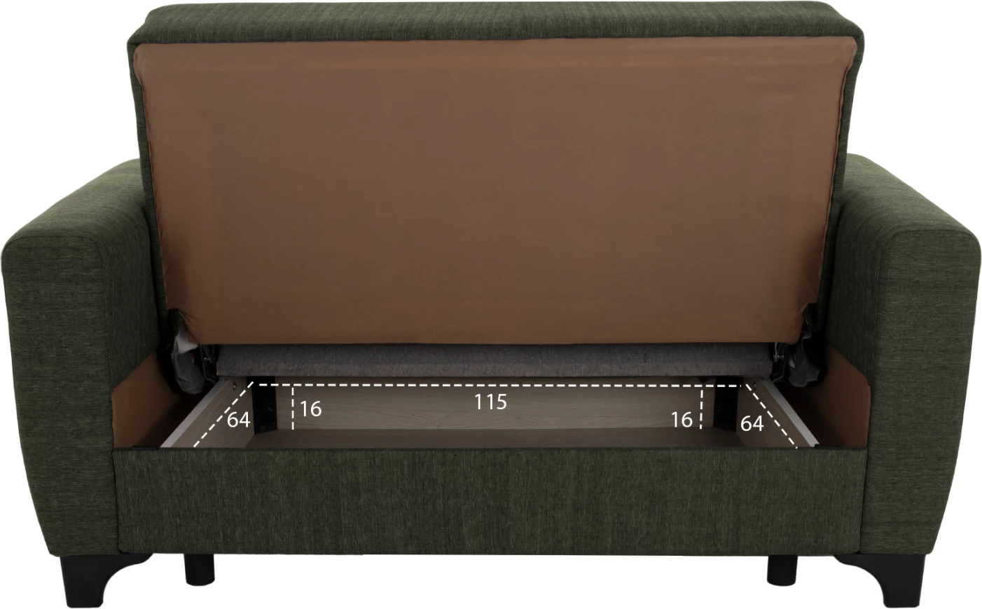 Divan 2-vendësh me shtrat, shpinë e lartë, ngjyrë ulliri e errët, FH3243.05, 160x84x88 cm