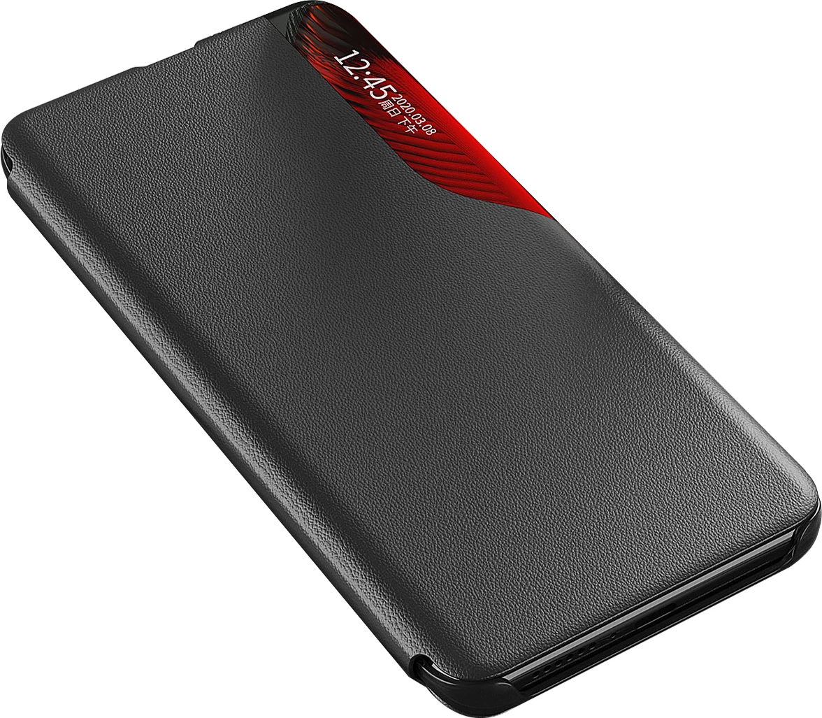 Mbështjellës Hurtel Eco Leather View Case për Xiaomi Redmi Note 12 Pro / Poco X5 Pro 5G, me qëndrim, i zi