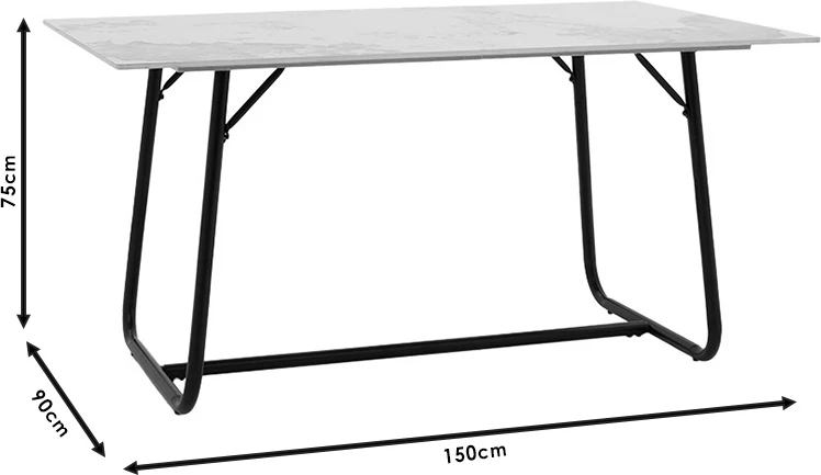 Tavolinë ngrënie Revello gur i sinterizuar mermer i zi- këmbë metalike dizajn 150x90x75cm