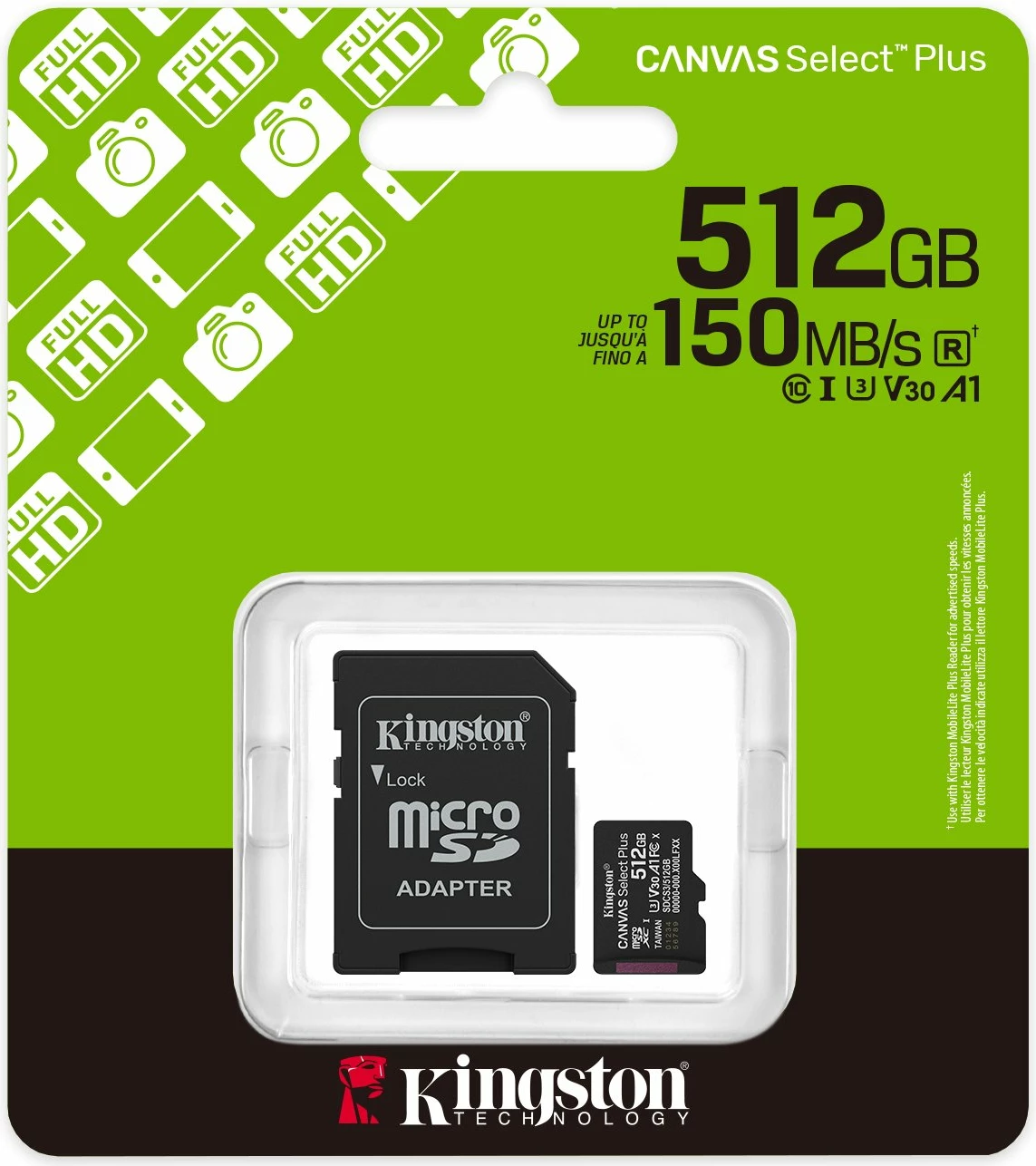 Kartë memorje microSDXC Kingston Canvas Select Plus 512GB Class 10 UHS-I/U3 A1 V30 (SDCS3/512GB) me adapter