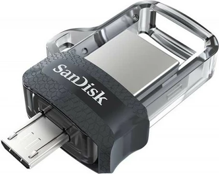 Pendrive SanDisk Ultra Dual Drive m3.0, 256GB, USB 3.0/microUSB, Zi/Gri/Transparent