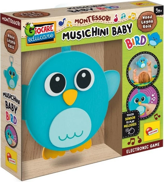Lodër muzikore Montessori Lisciani Musichini Baby Bird, dru dhe plastikë, Blu/Verdhë