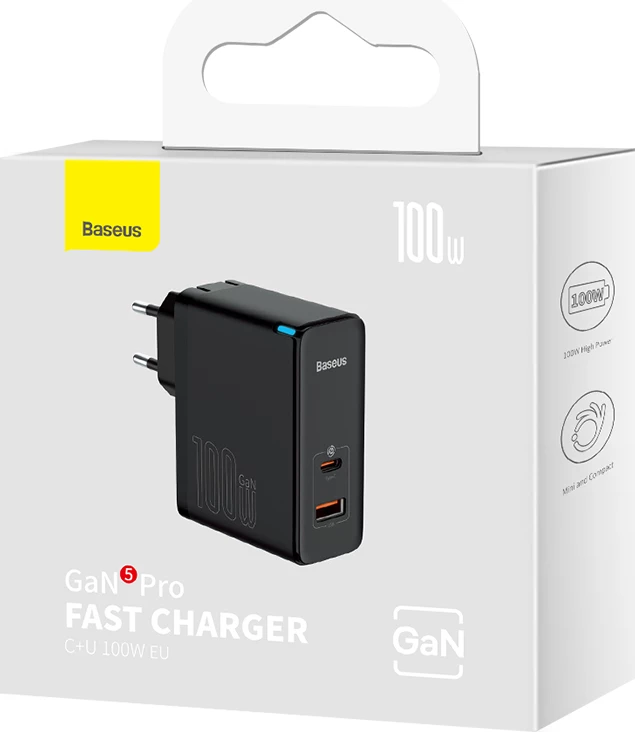 Karikues muri Baseus GaN5 Pro, 100W, 2 porta (USB-C/USB-A), i zi
