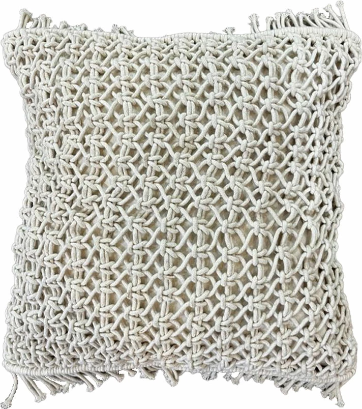 Jastëk dekorativ Anala, makrame, pambuk-poliester, ngjyrë fildishi, 45x45cm