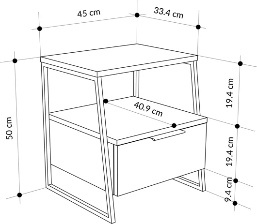 Komodinë Johana, e zezë-bardhë, 45x40x50cm