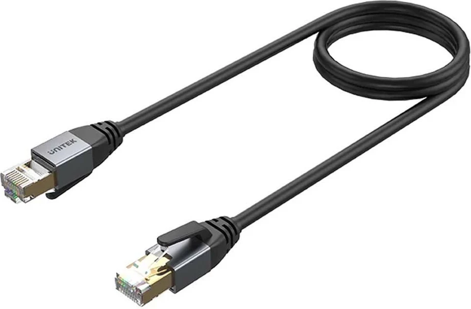 Kabëll Ethernet Unitek RJ-45 LAN, patchcord cat.8, 5m, ngjyrë zezë-gri