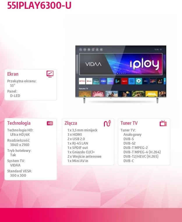 Televizor Smart Allview 55IPLAY6300-U, 55", Ultra HD/4K, VIDAA, Argjendtë