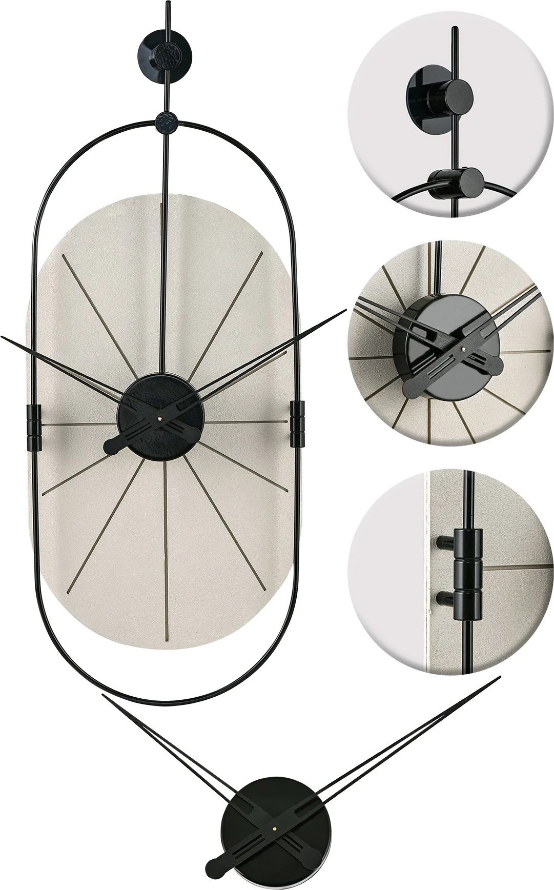 Orë muri dekorative metalike Wallity, e bardhë/zezë, 77x29cm