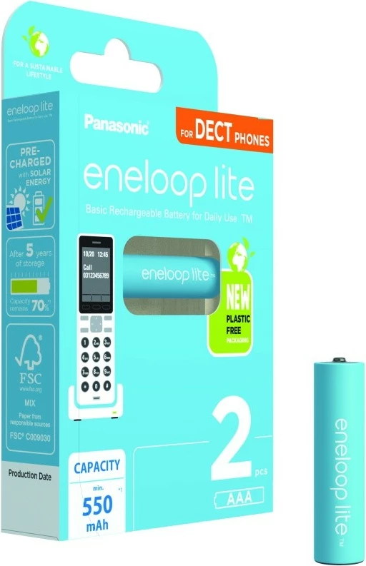 Bateri të rikarikueshme AAA Panasonic Eneloop Lite 550 mAh, 2 copë, blu