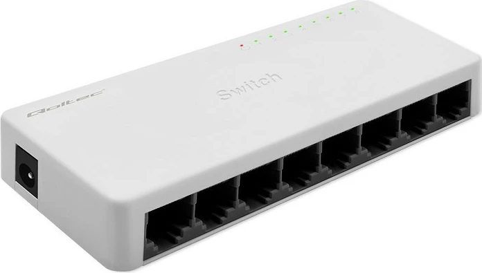 Switch Qoltec 52246, 8 porta RJ45, Fast Ethernet 100Mbps, i bardhë