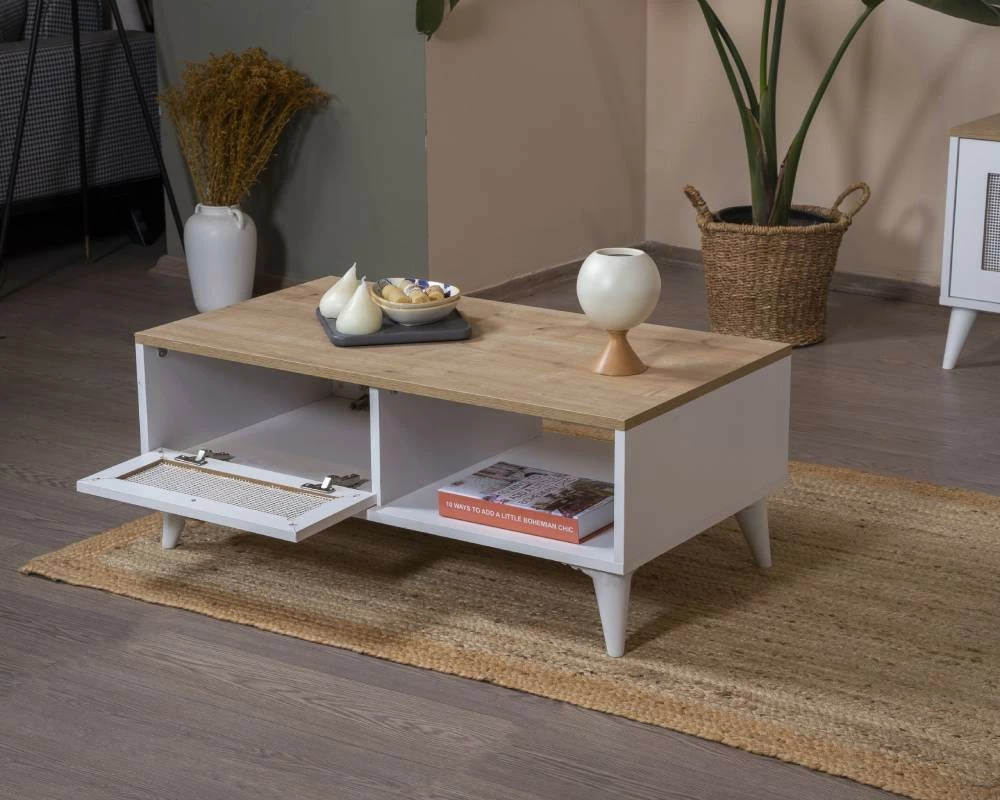 Tavolinë kafeje Skye Decor, Calvin, e bardhë dhe lis