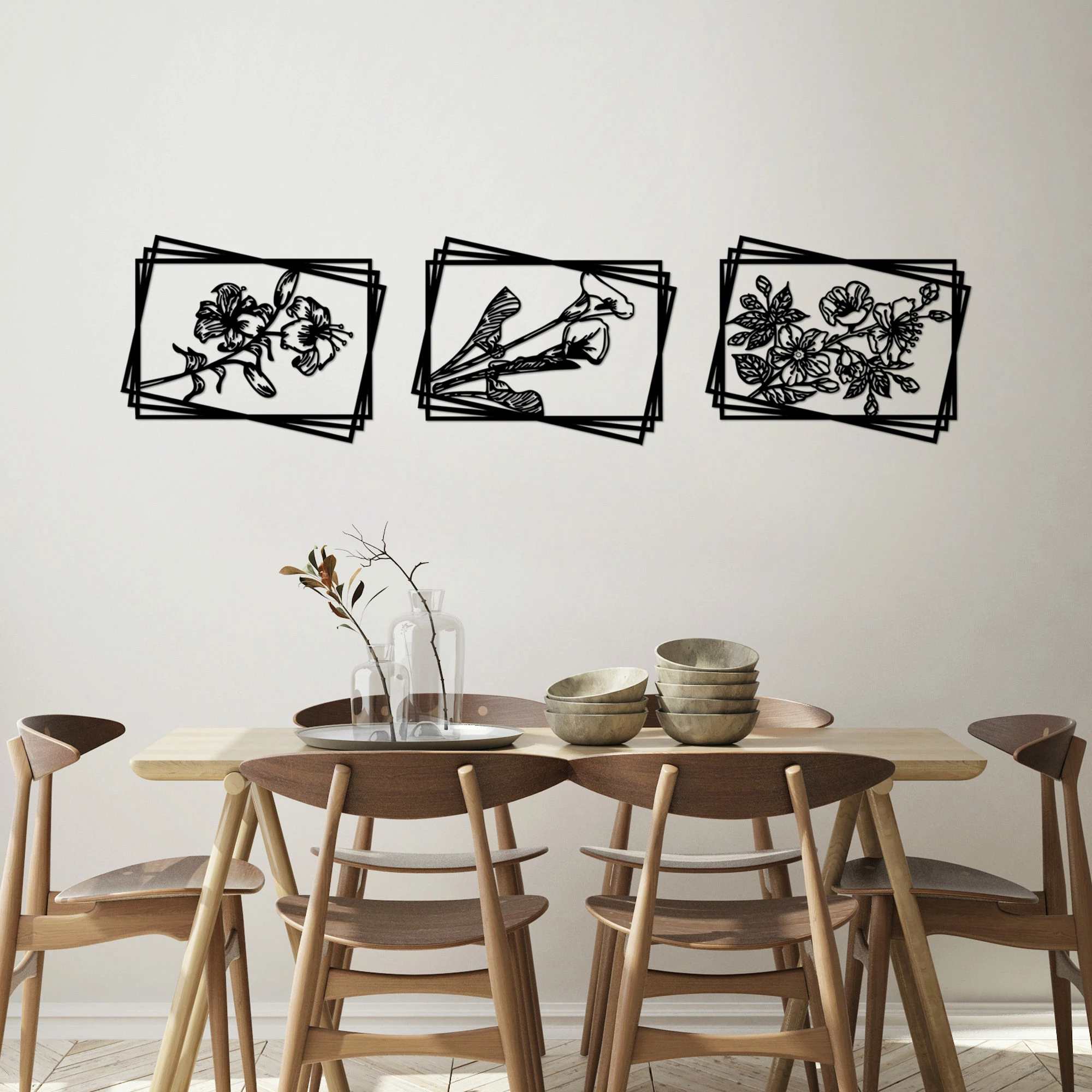 Aksesor dekorativ metalik për mur, lule, 3 copë, Wallity 514