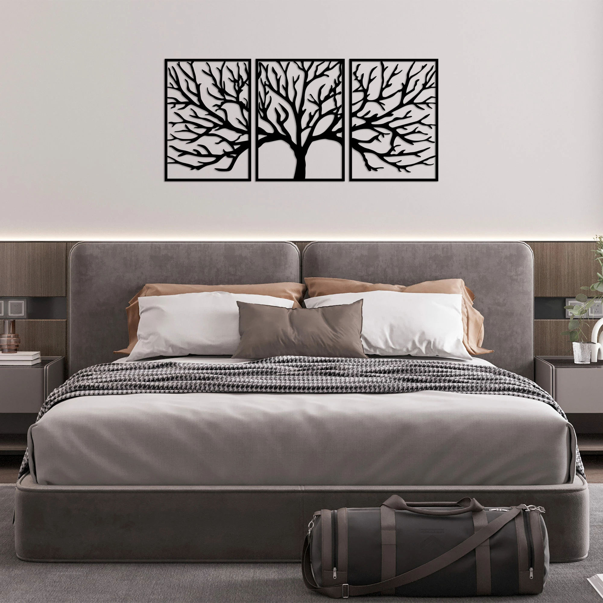 Aksesor dekorativ metalik për mur, Monumental Tree 16, 3 pjesë