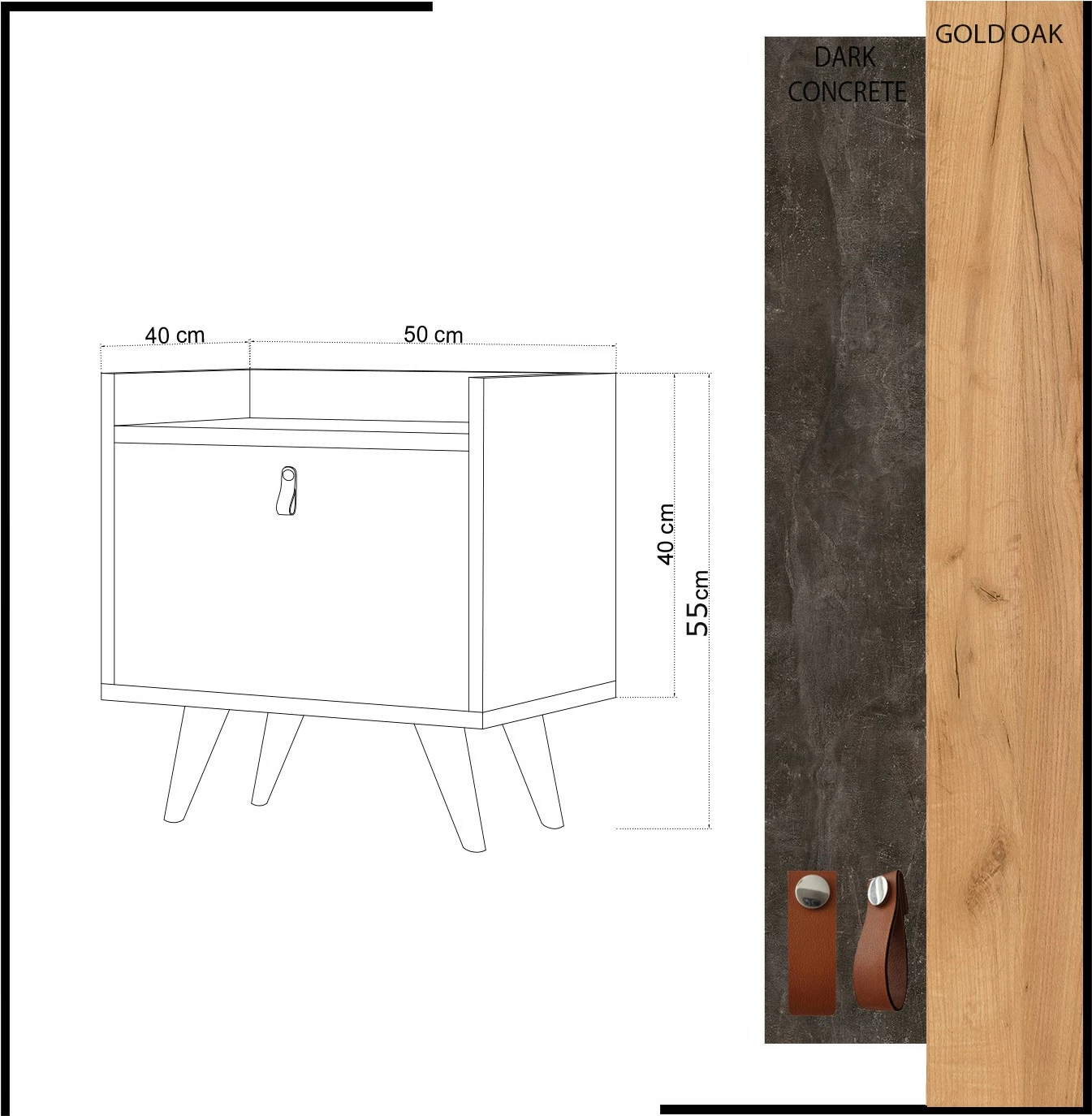 Komodinë moderne Juuna, ngjyrë lis dhe gri e errët