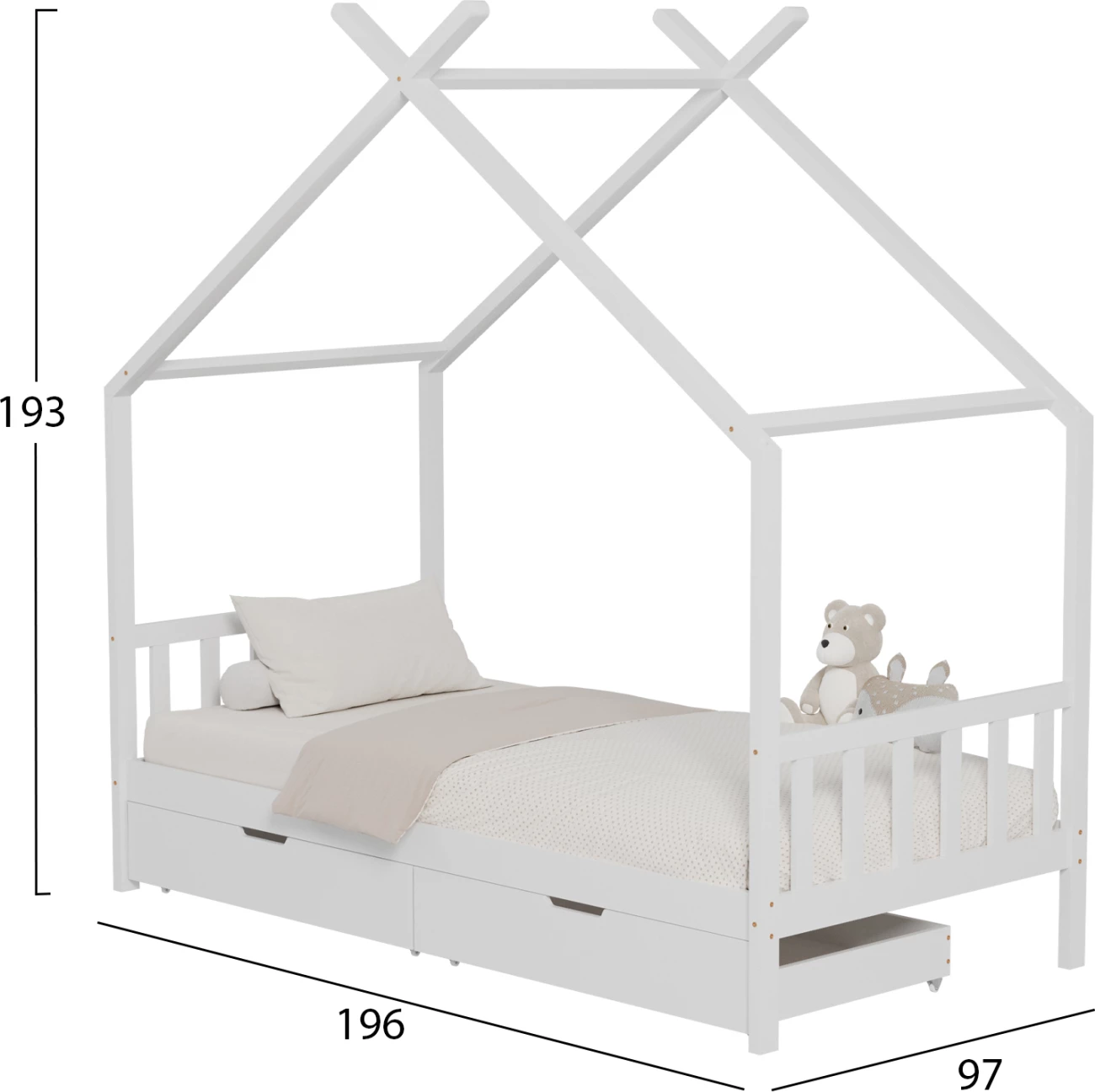 Krevet për fëmijë KLARICE FH680.03 t.MONTESSORI-2 SIRTARË- DRU I FORTË PISHË NË TË BARDHË- 190x90cm