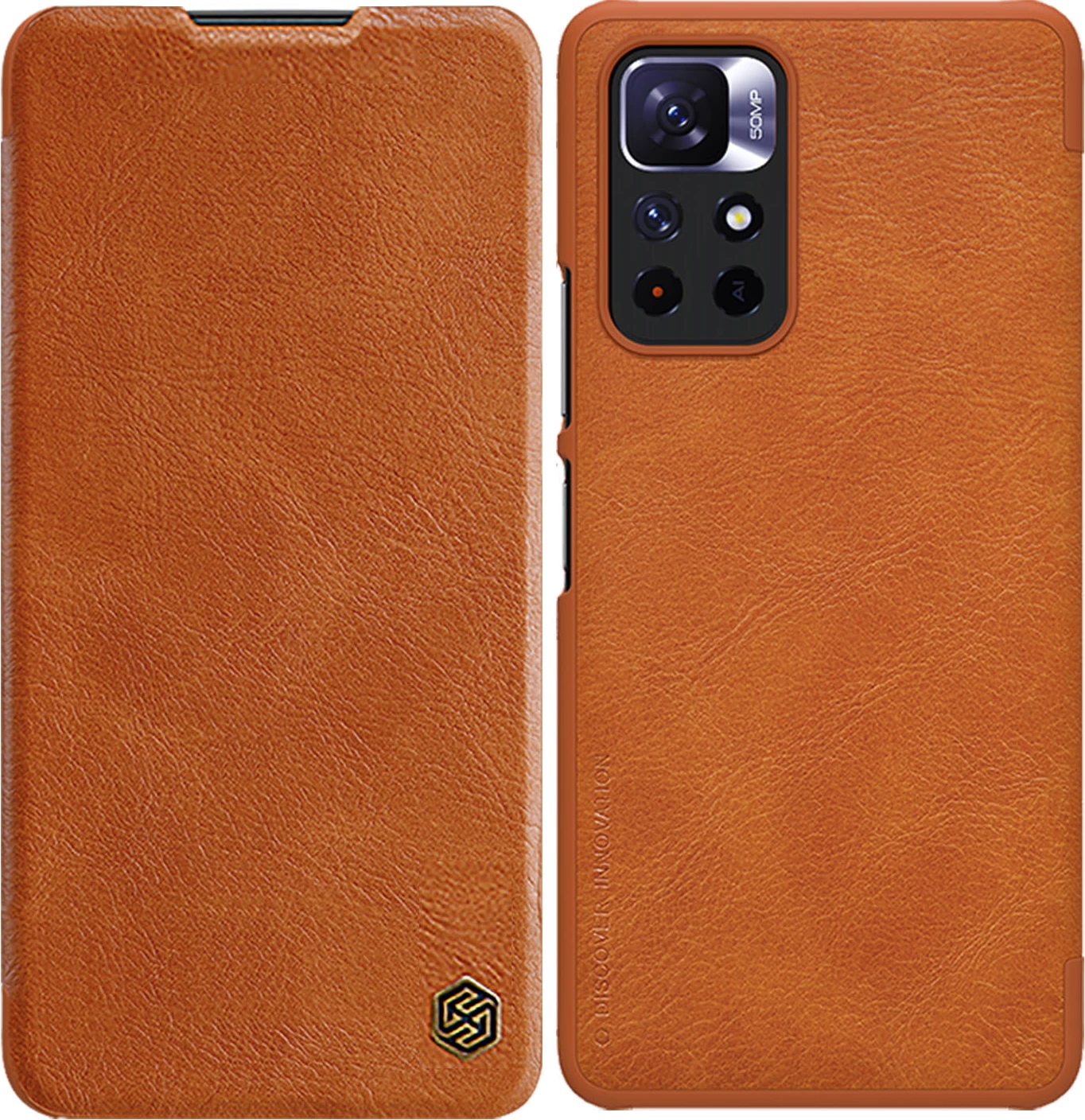 Mbështjellës Nillkin Qin Case për Xiaomi Redmi Note 11T 5G / Note 11S 5G / Note 11 5G (China) / Poco M4 Pro 5G, kafe