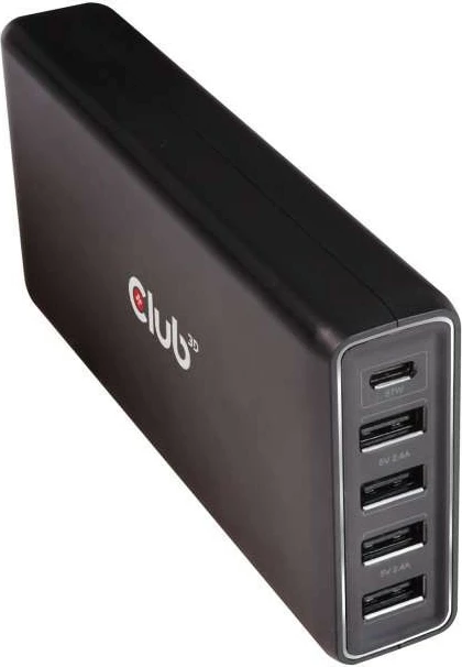 Karikues i shpejtë Club3D, 1x USB Type-C, 4x USB Type-A, 111W, i zi