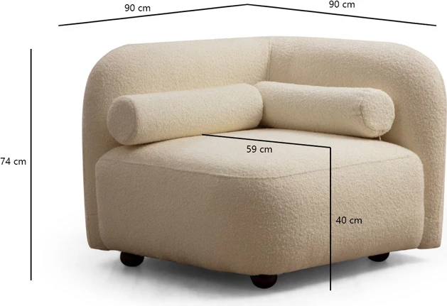 Fotel Tranquil, stof boucle krem, 90x90x74cm